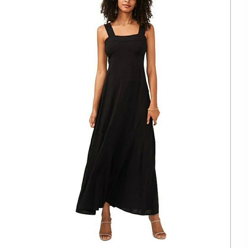 NWT Vince Camuto Black Square Neck Smocked Back Tiered Maxi Dress XS